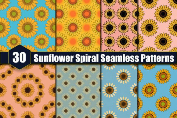 30 Sunflower Spiral Seamless Patterns – A Creative Resource for Designers and Craft Enthusiasts
