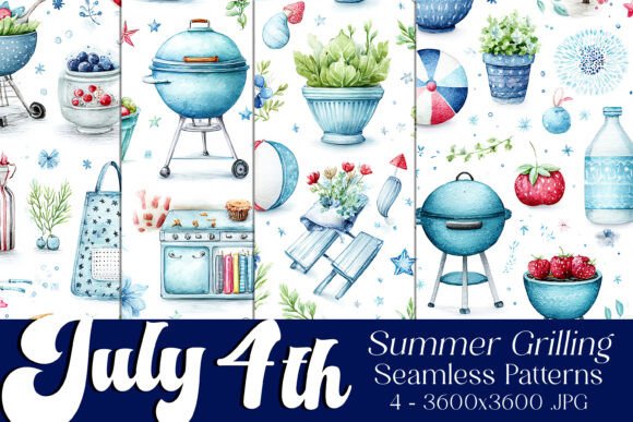 4th of July Grilling Seamless Patterns 3: A Strategic Design Resource for Independence Day Projects