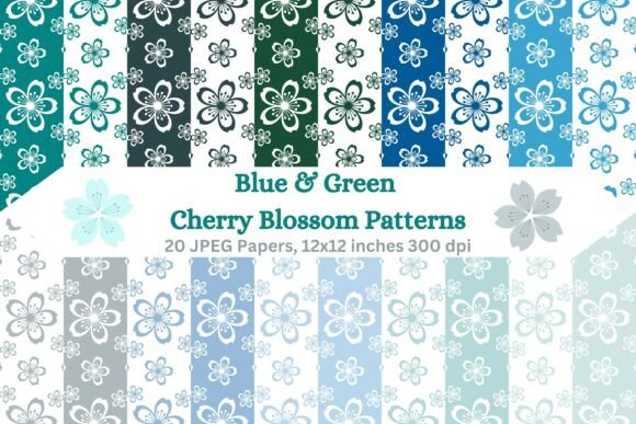 Blue Green Cherry Blossom Patterns for Creative Projects