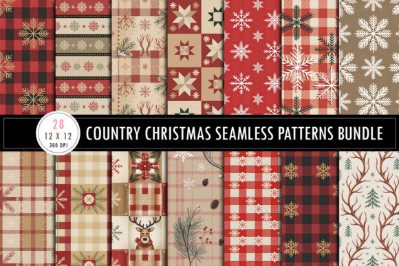 Country Christmas Seamless Patterns Bundle