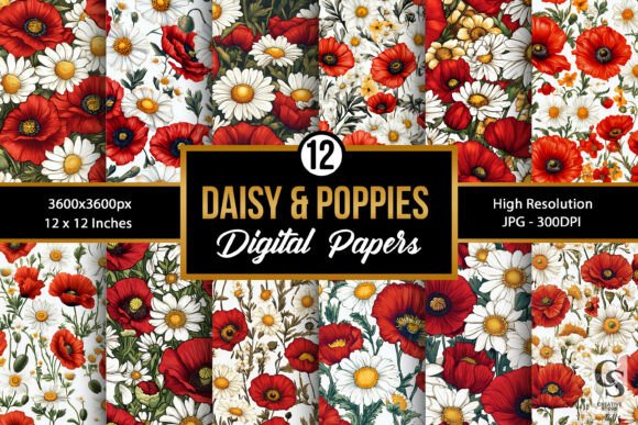 Daisy Poppy Flowers Seamless Patterns for Strategic Creative Projects