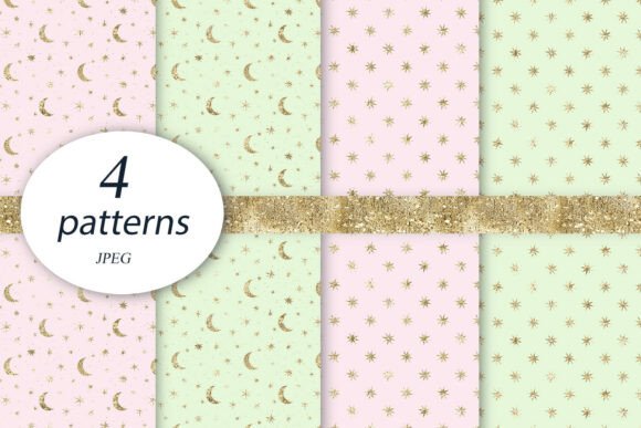Gold Moon Star Patterns Space Starry Sky