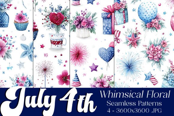 July 4th Floral Seamless Patterns, S2