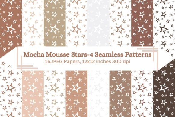 Mocha Mousse Stars-4 Seamless Patterns: A Dreamy Design Collection for Creative Projects