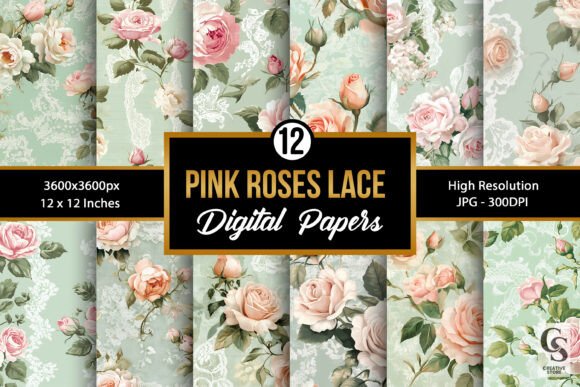 Pastel Pink Roses Green Lace Patterns: A Strategic Design Resource for Creative Projects
