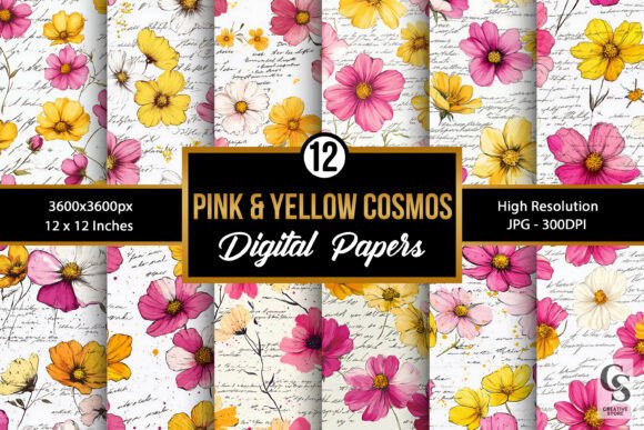 Pink and Yellow Cosmos Flowers Patterns: A Versatile Design for Creative Projects