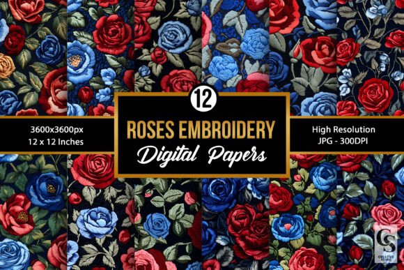 Red and Blue Rose Embroidery Patterns for Creative Projects