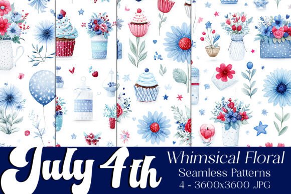 Whimsy Floral Seamless Patterns, S1: A Unique Blend of Patriotic and Whimsical Design