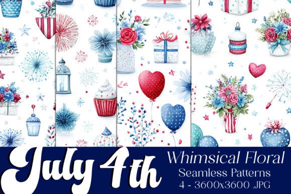 Whimsy July 4th Floral Patterns, S4: A Creative Tool for Patriotic Design Projects